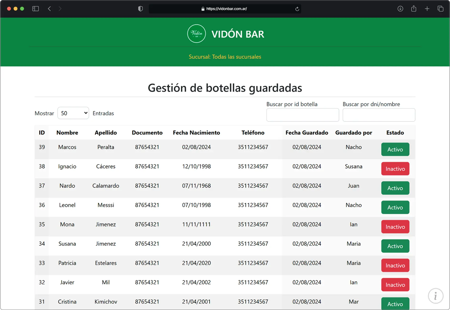 Gestión de Botellas Vidón